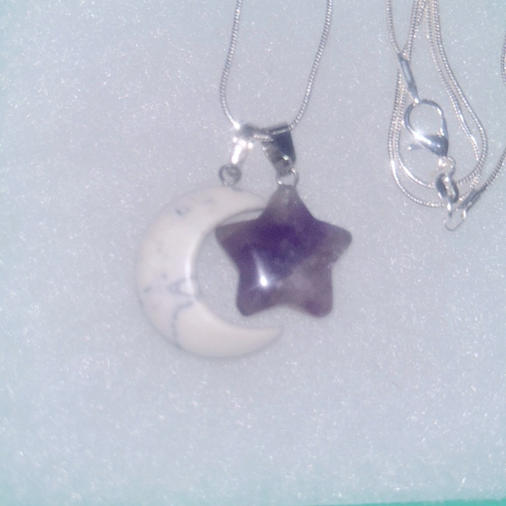 Boho hippie Amethyst Star and Howlite Crystal Moon Sterling Silv…